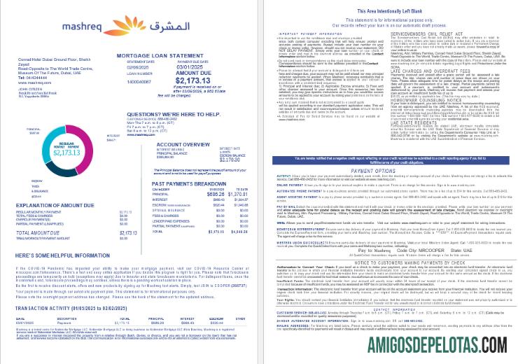 Declaração de empréstimo hipotecário dos Emirados Árabes Unidos Mashreq em formatos Word e PDF, 4 páginas 1 2 exemplo real